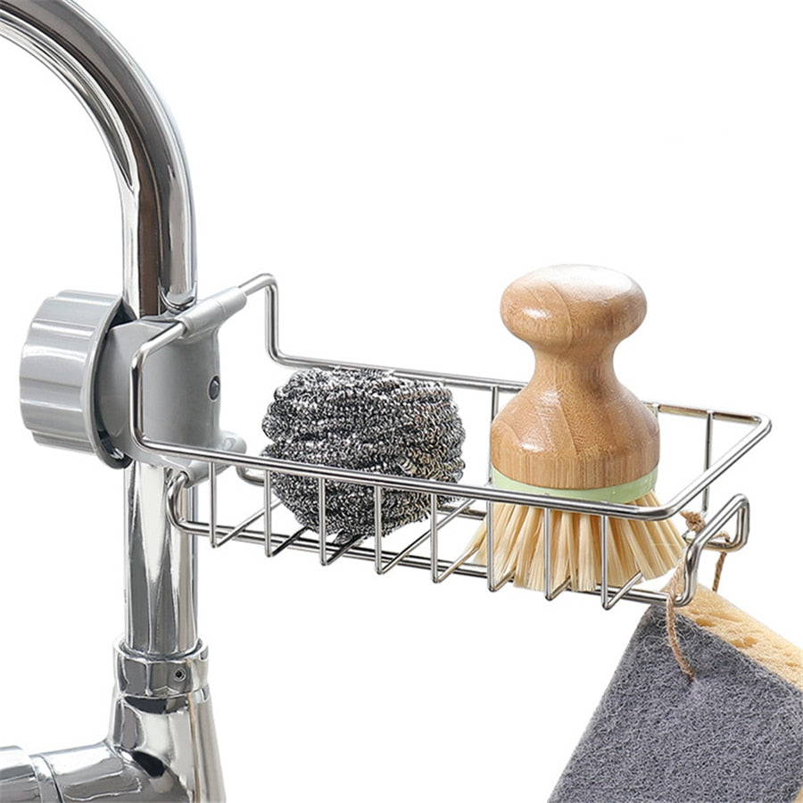 Kitchen Sink Drain Rack Aluminium Faucet Storage Rack Sponge Holder for  Kitchen Bathroom Faucet Shelf Organizer
